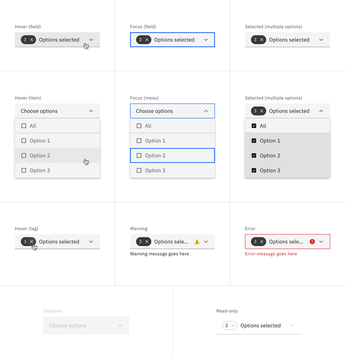 Default multiselect dropdown states